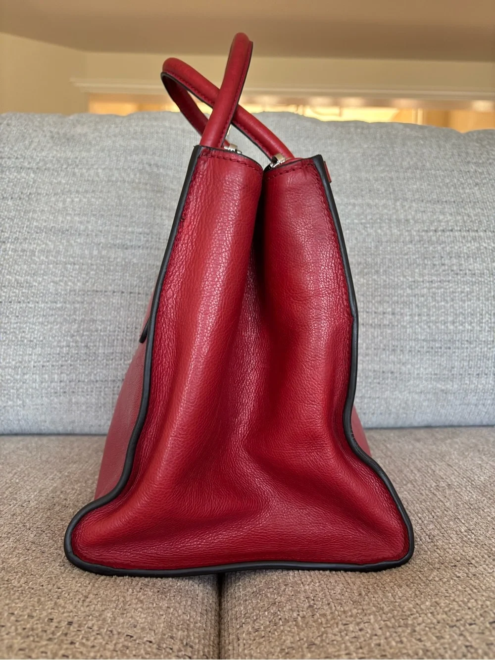 Prada Red Leather Structured Satchel with Double Handles